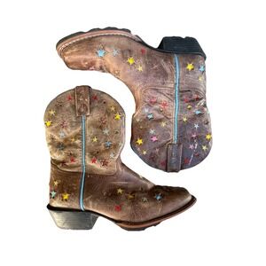 Dan Post Leather Western Cowgirl Starlett Boots Girl Size 3D Brown w/‎ Stars